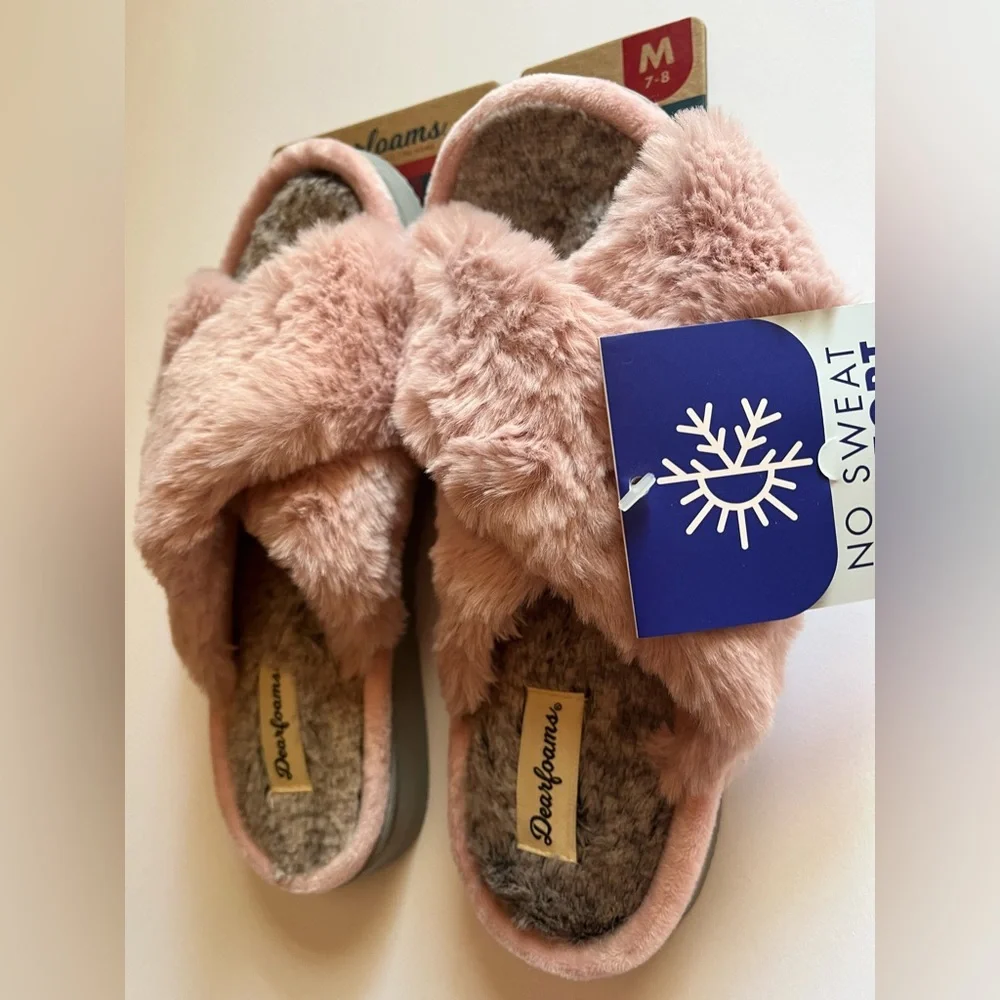 NWOT Women’s Dearforms Cross Band Slide Slippers - Picture 2 of 6